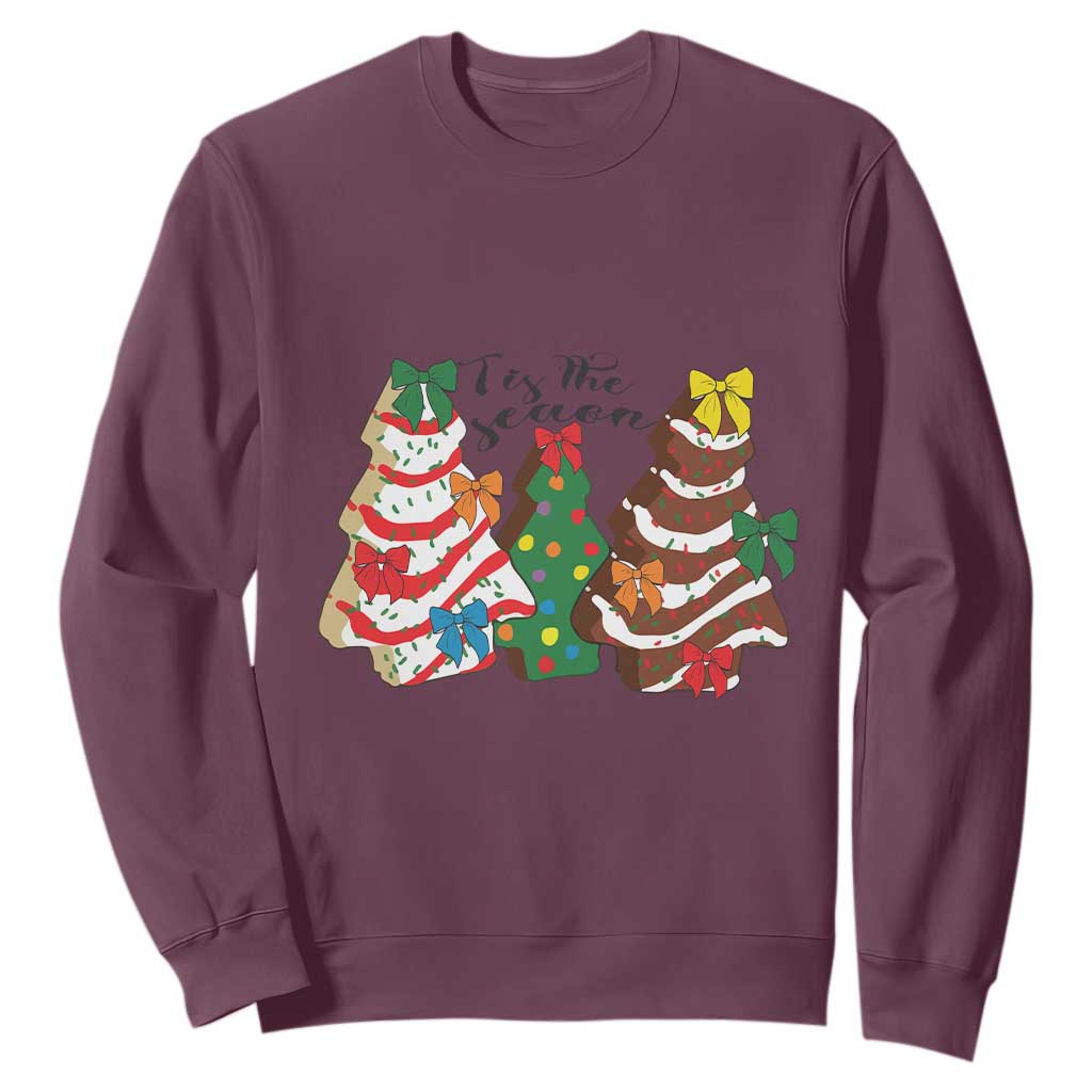 Christmas Cake Tree Bow Sweatshirt Tis The Season TS10 Maroon Print Your Wear