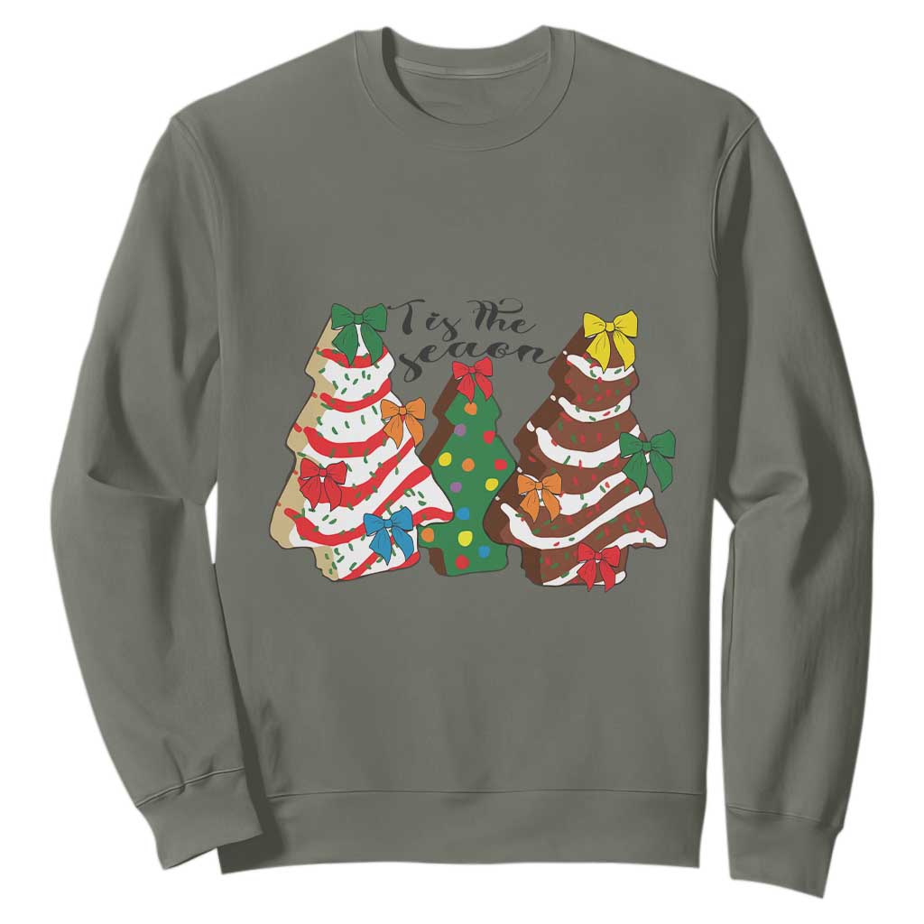 Christmas Cake Tree Bow Sweatshirt Tis The Season TS10 Military Green Print Your Wear