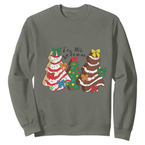 Christmas Cake Tree Bow Sweatshirt Tis The Season TS10 Military Green Print Your Wear