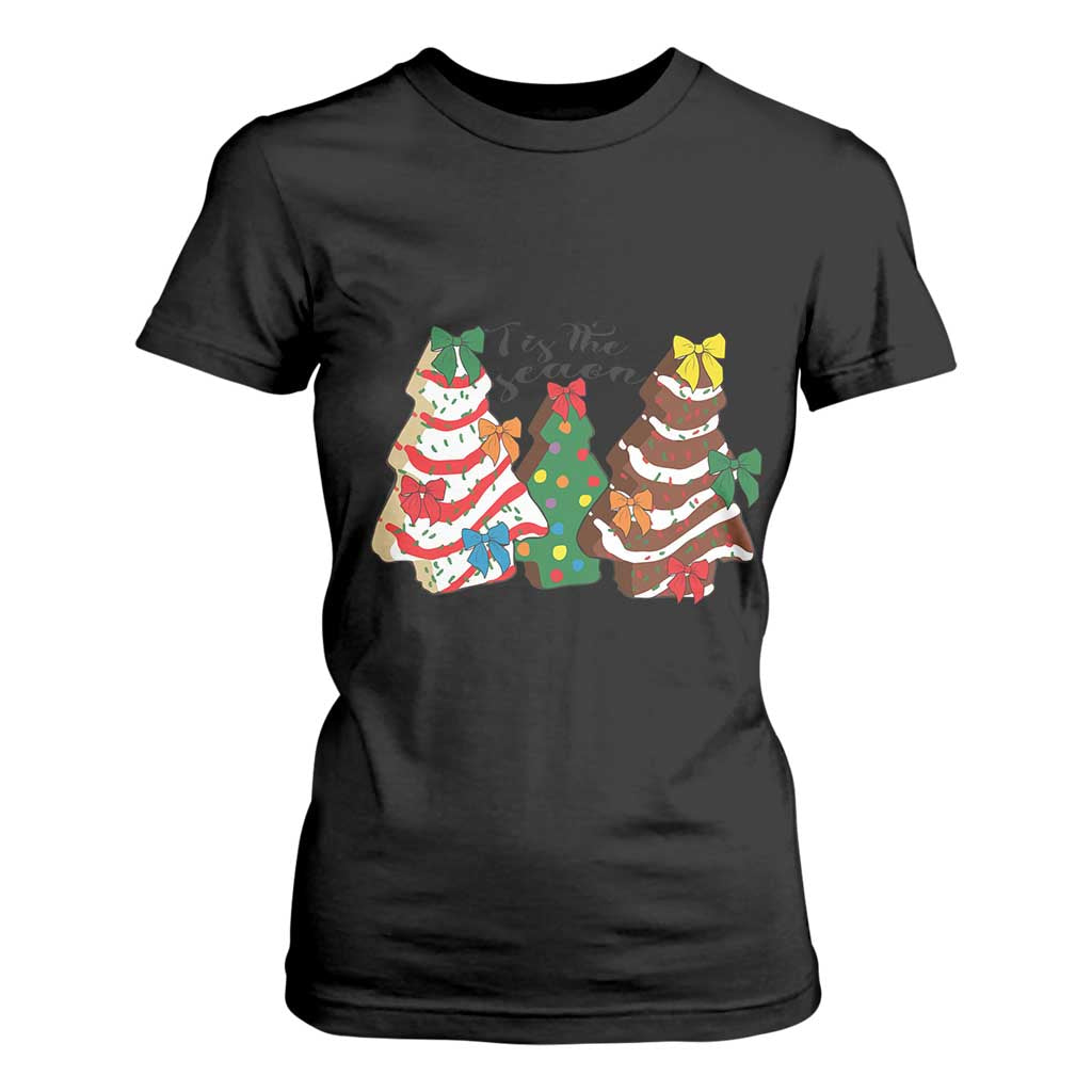 Christmas Cake Tree Bow T Shirt For Women Tis The Season TS10 Black Print Your Wear