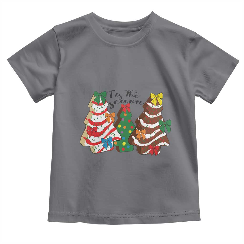 Christmas Cake Tree Bow Toddler T Shirt Tis The Season TS10 Charcoal Print Your Wear