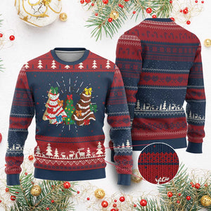 Xmas Cake Tree Bow Ugly Christmas Sweater Tis The Season TS10 Burgundy Print Your Wear