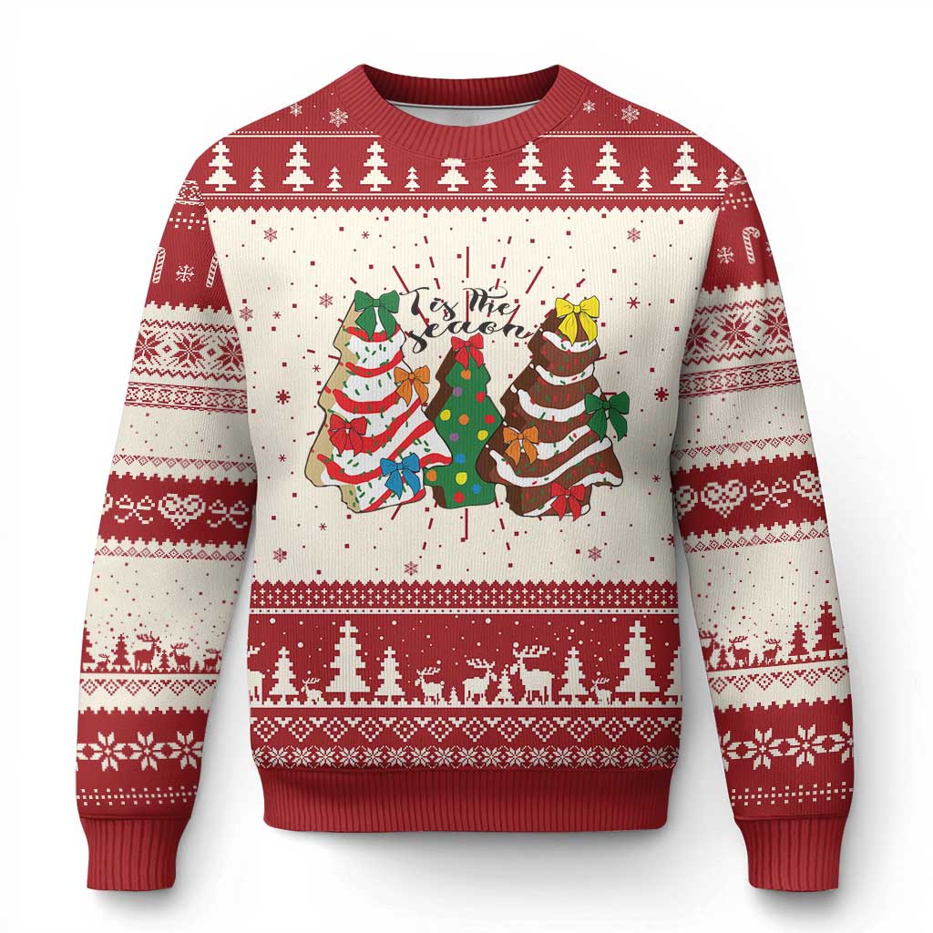 Xmas Cake Tree Bow Ugly Christmas Sweater Tis The Season TS10 Red Print Your Wear