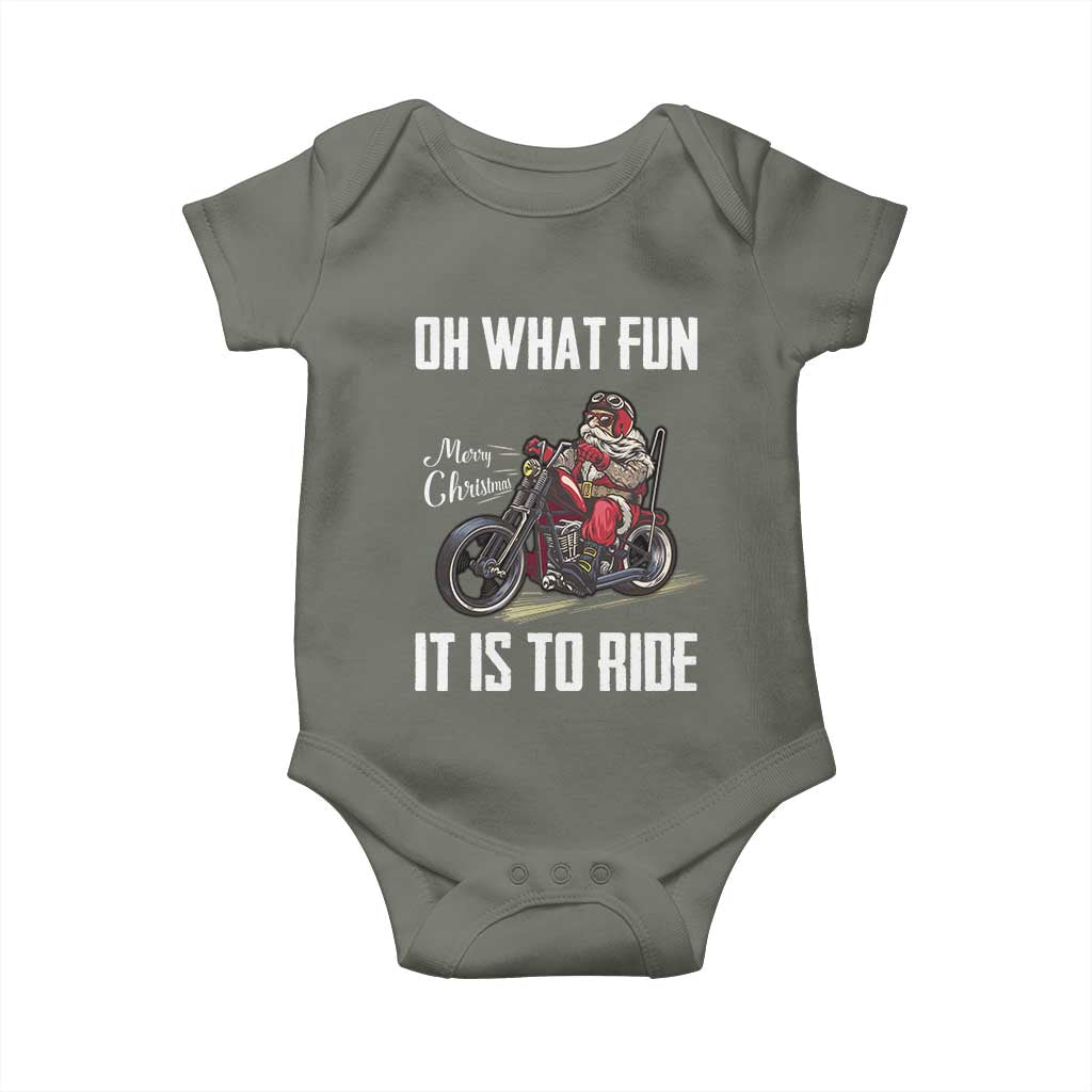 Funny Christmas Motorcycle Santa Baby Onesie Oh What Fun It Is To Ride Motorbike Rider Xmas Gift TS10 Military Green Print Your Wear