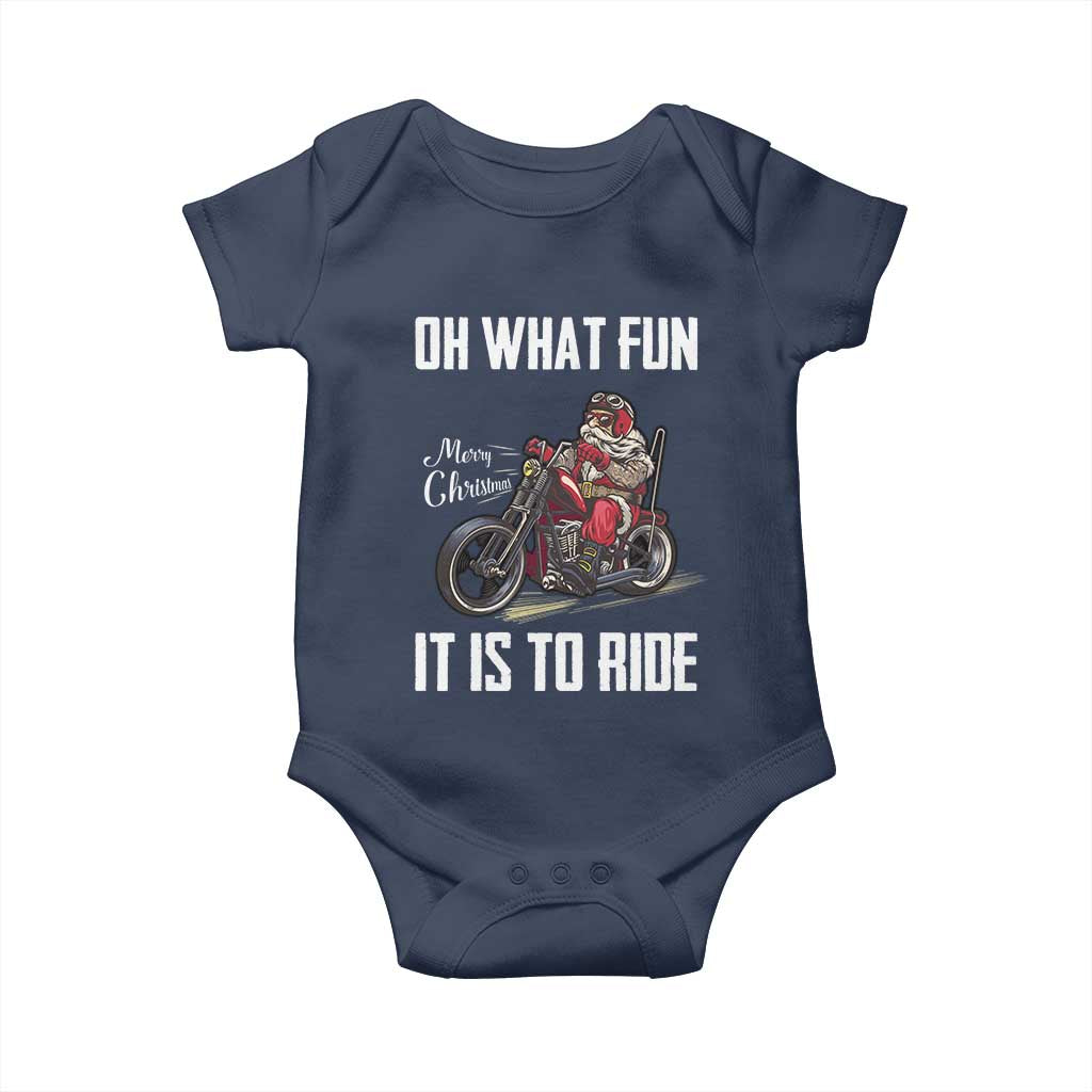 Funny Christmas Motorcycle Santa Baby Onesie Oh What Fun It Is To Ride Motorbike Rider Xmas Gift TS10 Navy Print Your Wear