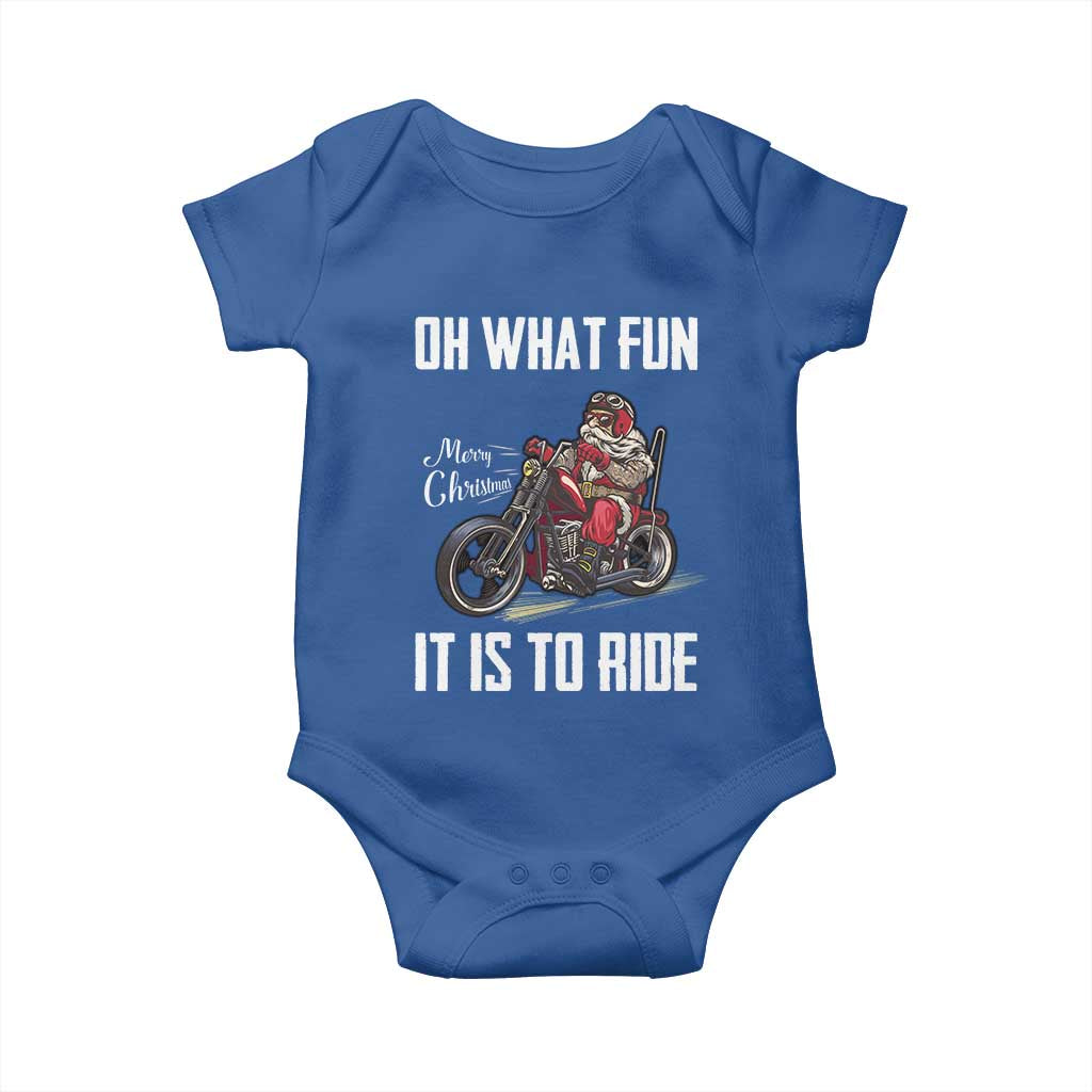 Funny Christmas Motorcycle Santa Baby Onesie Oh What Fun It Is To Ride Motorbike Rider Xmas Gift TS10 Royal Blue Print Your Wear