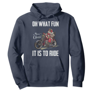 Funny Christmas Motorcycle Santa Hoodie Oh What Fun It Is To Ride Motorbike Rider Xmas Gift TS10 Navy Print Your Wear