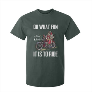 Funny Christmas Motorcycle Santa T Shirt For Kid Oh What Fun It Is To Ride Motorbike Rider Xmas Gift TS10 Dark Forest Green Print Your Wear