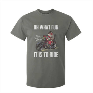 Funny Christmas Motorcycle Santa T Shirt For Kid Oh What Fun It Is To Ride Motorbike Rider Xmas Gift TS10 Military Green Print Your Wear