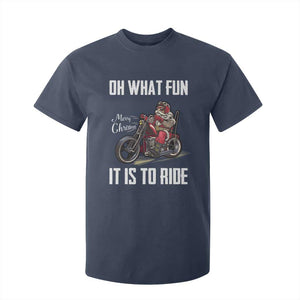 Funny Christmas Motorcycle Santa T Shirt For Kid Oh What Fun It Is To Ride Motorbike Rider Xmas Gift TS10 Navy Print Your Wear