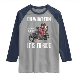 Funny Christmas Motorcycle Santa Raglan Shirt Oh What Fun It Is To Ride Motorbike Rider Xmas Gift TS10 Sport Gray Navy Print Your Wear