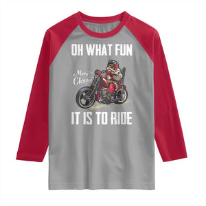 Funny Christmas Motorcycle Santa Raglan Shirt Oh What Fun It Is To Ride Motorbike Rider Xmas Gift TS10 Sport Gray Red Print Your Wear