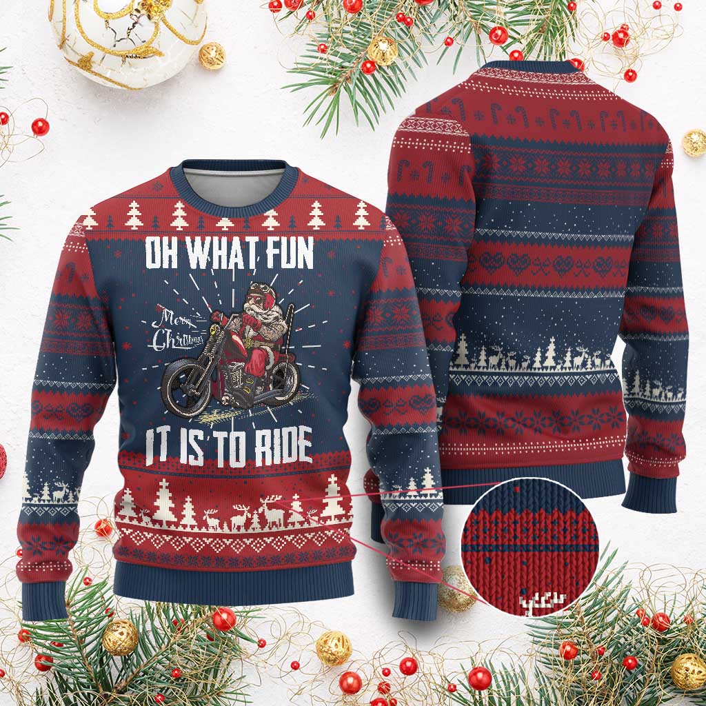 Funny Christmas Motorcycle Santa Ugly Christmas Sweater Oh What Fun It Is To Ride Motorbike Rider Xmas Gift TS10 Burgundy Print Your Wear