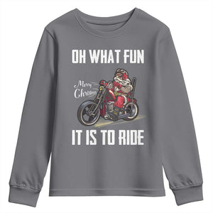 Funny Christmas Motorcycle Santa Youth Sweatshirt Oh What Fun It Is To Ride Motorbike Rider Xmas Gift TS10 Charcoal Print Your Wear
