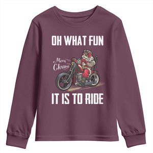 Funny Christmas Motorcycle Santa Youth Sweatshirt Oh What Fun It Is To Ride Motorbike Rider Xmas Gift TS10 Maroon Print Your Wear
