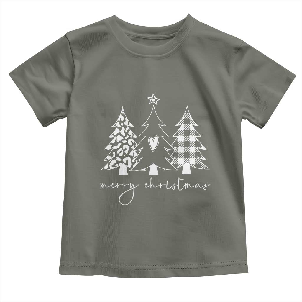 Merry & Bright Christmas Trees Baby Shirt Chic Winter Shirt Cute Holiday Tee Xmas Gift TS10 Military Green Print Your Wear