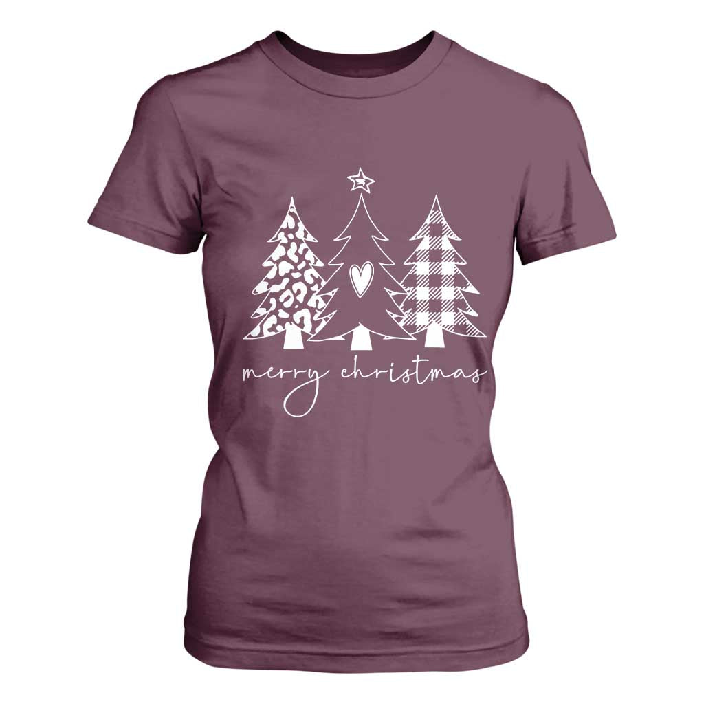 Merry & Bright Christmas Trees T Shirt For Women Chic Winter Shirt Cute Holiday Tee Xmas Gift TS10 Maroon Print Your Wear