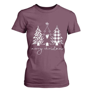 Merry & Bright Christmas Trees T Shirt For Women Chic Winter Shirt Cute Holiday Tee Xmas Gift TS10 Maroon Print Your Wear