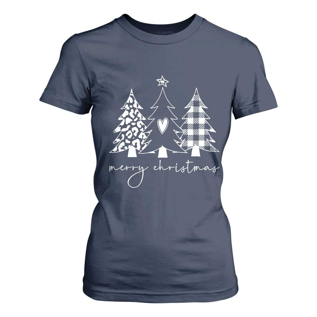 Merry & Bright Christmas Trees T Shirt For Women Chic Winter Shirt Cute Holiday Tee Xmas Gift TS10 Navy Print Your Wear