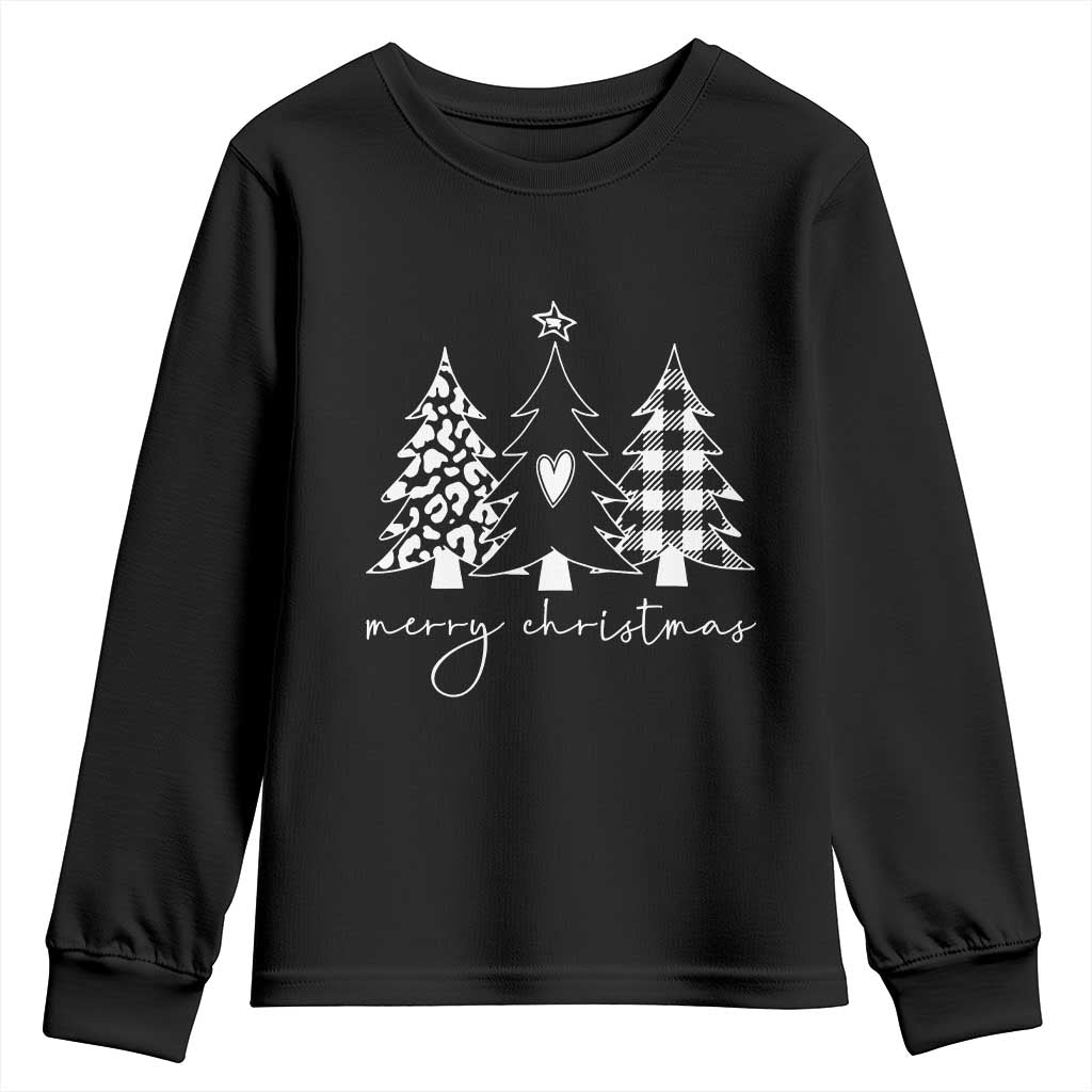 Merry & Bright Christmas Trees Youth Sweatshirt Chic Winter Shirt Cute Holiday Tee Xmas Gift TS10 Black Print Your Wear