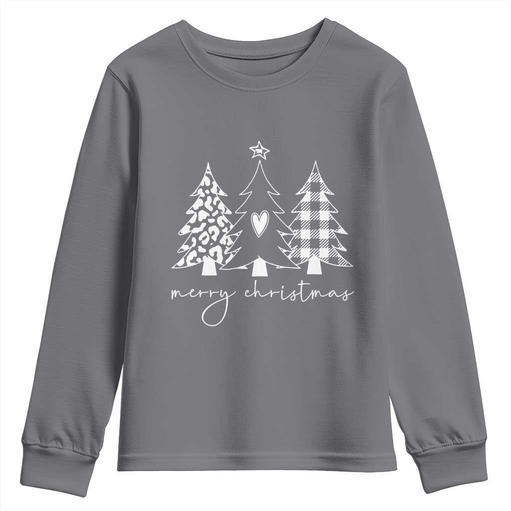 Merry & Bright Christmas Trees Youth Sweatshirt Chic Winter Shirt Cute Holiday Tee Xmas Gift TS10 Charcoal Print Your Wear