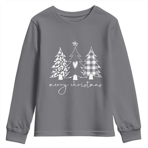 Merry & Bright Christmas Trees Youth Sweatshirt Chic Winter Shirt Cute Holiday Tee Xmas Gift TS10 Charcoal Print Your Wear