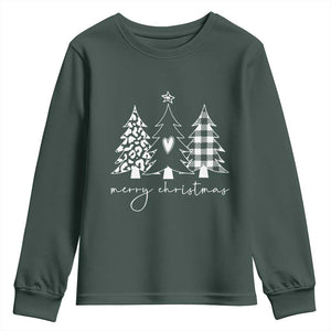 Merry & Bright Christmas Trees Youth Sweatshirt Chic Winter Shirt Cute Holiday Tee Xmas Gift TS10 Dark Forest Green Print Your Wear