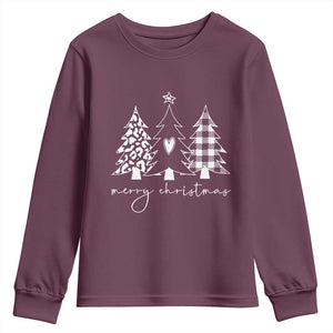 Merry & Bright Christmas Trees Youth Sweatshirt Chic Winter Shirt Cute Holiday Tee Xmas Gift TS10 Maroon Print Your Wear