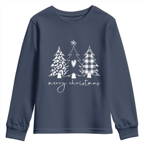 Merry & Bright Christmas Trees Youth Sweatshirt Chic Winter Shirt Cute Holiday Tee Xmas Gift TS10 Navy Print Your Wear