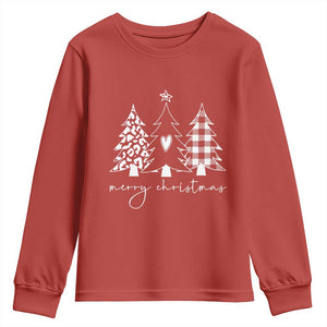 Merry & Bright Christmas Trees Youth Sweatshirt Chic Winter Shirt Cute Holiday Tee Xmas Gift TS10 Red Print Your Wear