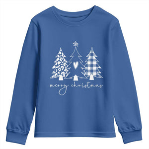 Merry & Bright Christmas Trees Youth Sweatshirt Chic Winter Shirt Cute Holiday Tee Xmas Gift TS10 Royal Blue Print Your Wear