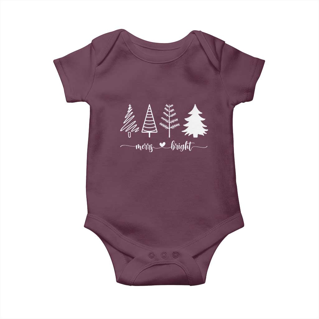 Merry and Bright Christmas Trees Baby Onesie Holiday Tee Xmas Gift TS10 Maroon Print Your Wear