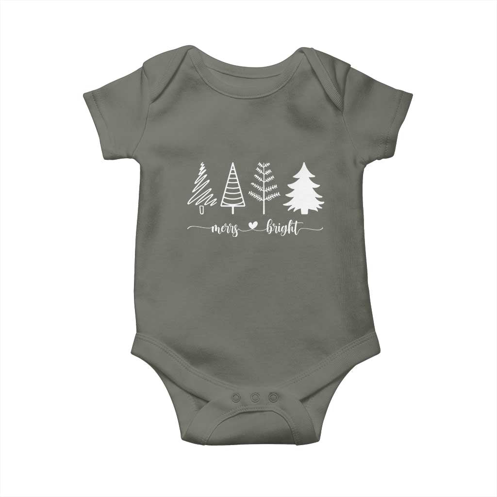 Merry and Bright Christmas Trees Baby Onesie Holiday Tee Xmas Gift TS10 Military Green Print Your Wear