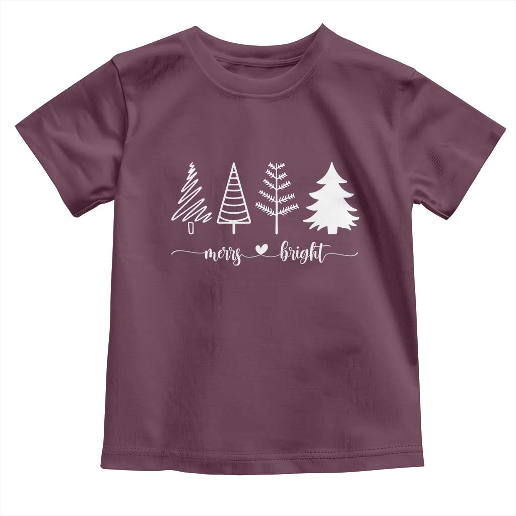 Merry and Bright Christmas Trees Baby Shirt Holiday Tee Xmas Gift TS10 Maroon Print Your Wear
