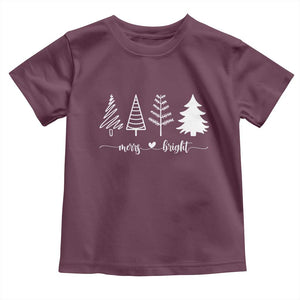 Merry and Bright Christmas Trees Baby Shirt Holiday Tee Xmas Gift TS10 Maroon Print Your Wear