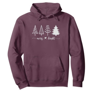 Merry and Bright Christmas Trees Hoodie Holiday Tee Xmas Gift TS10 Maroon Print Your Wear