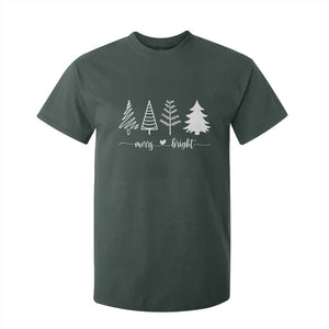 Merry and Bright Christmas Trees T Shirt For Kid Holiday Tee Xmas Gift TS10 Dark Forest Green Print Your Wear