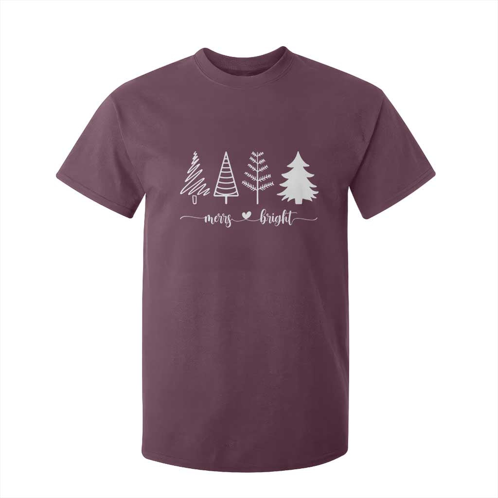 Merry and Bright Christmas Trees T Shirt For Kid Holiday Tee Xmas Gift TS10 Maroon Print Your Wear