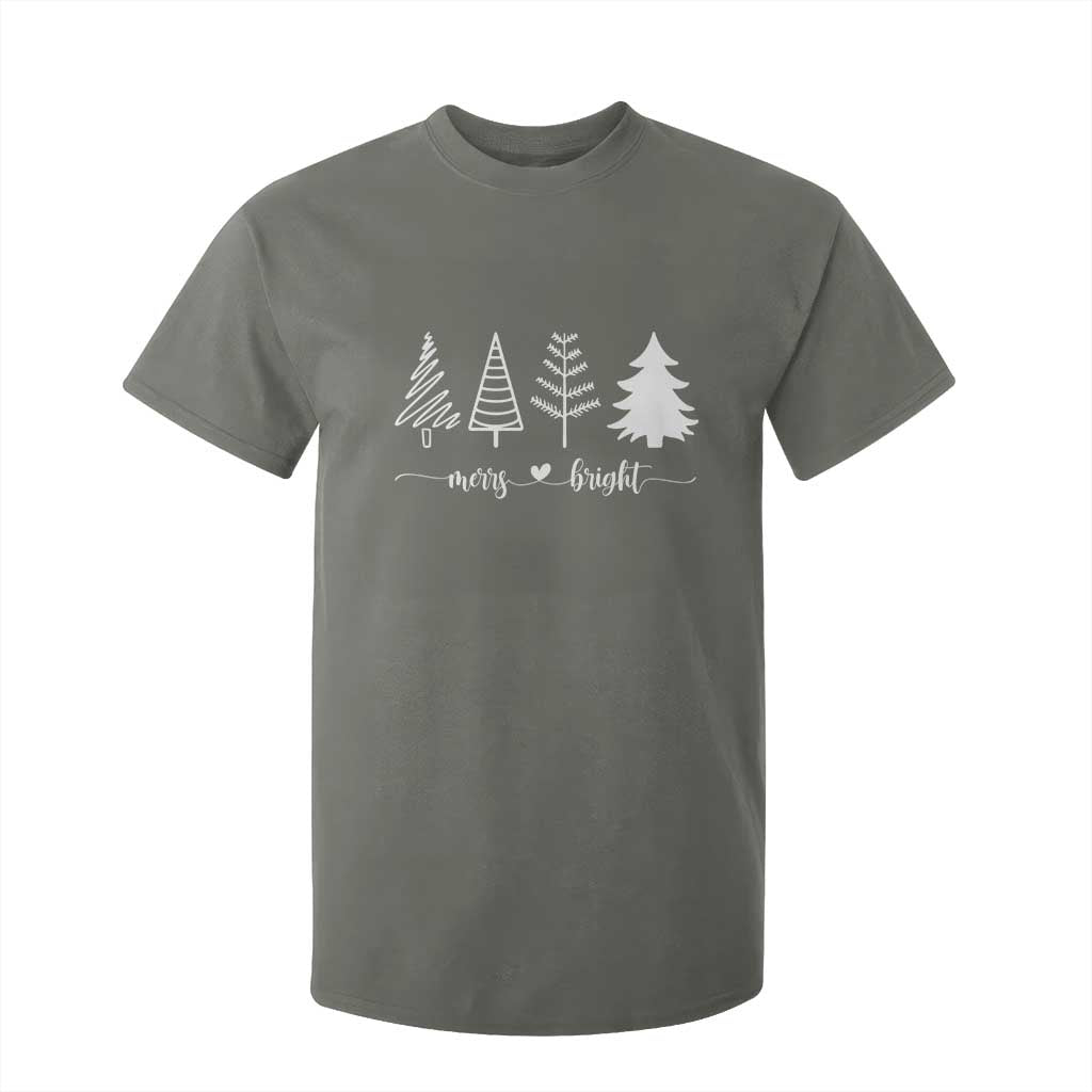 Merry and Bright Christmas Trees T Shirt For Kid Holiday Tee Xmas Gift TS10 Military Green Print Your Wear