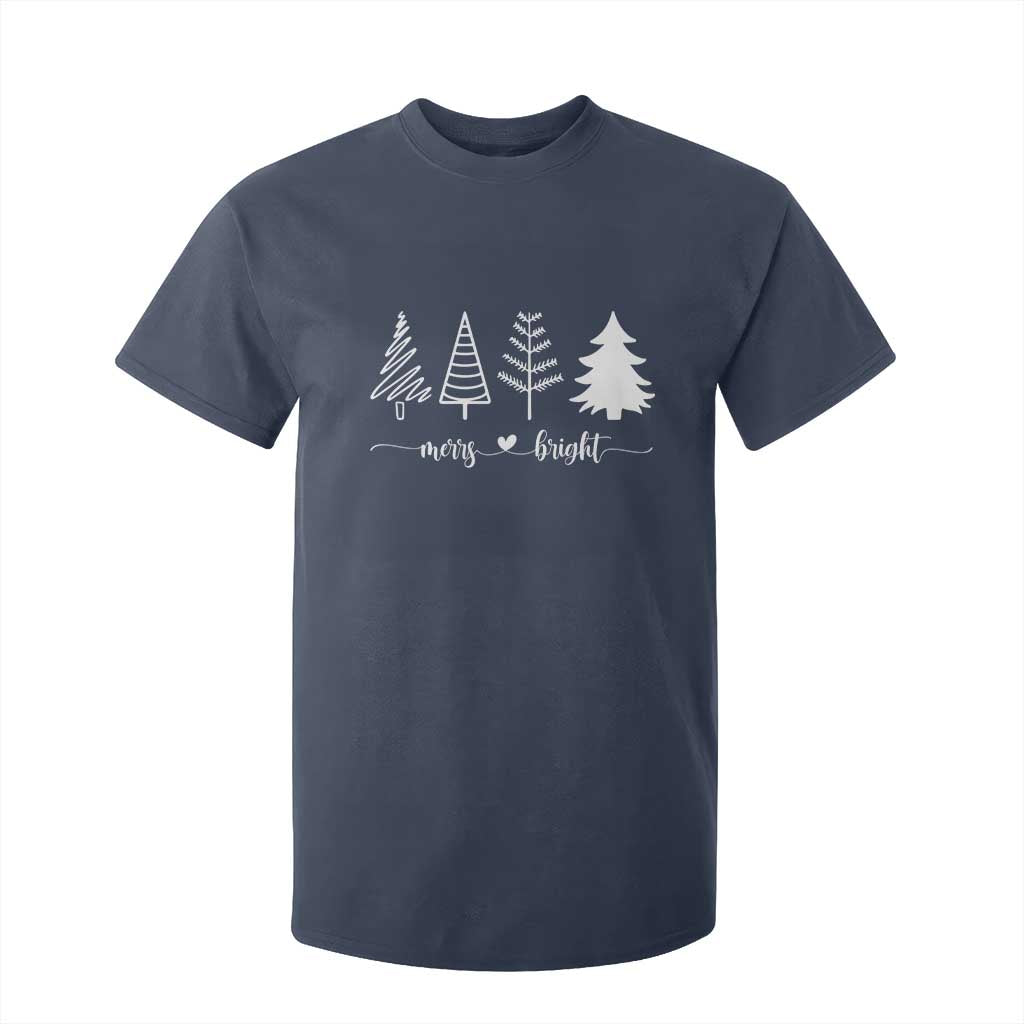 Merry and Bright Christmas Trees T Shirt For Kid Holiday Tee Xmas Gift TS10 Navy Print Your Wear