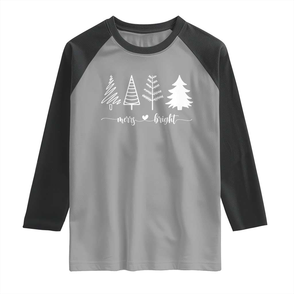 Merry and Bright Christmas Trees Raglan Shirt Holiday Tee Xmas Gift TS10 Sport Gray Black Print Your Wear
