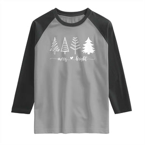 Merry and Bright Christmas Trees Raglan Shirt Holiday Tee Xmas Gift TS10 Sport Gray Black Print Your Wear