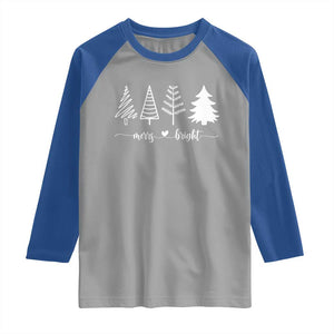 Merry and Bright Christmas Trees Raglan Shirt Holiday Tee Xmas Gift TS10 Sport Gray Royal Print Your Wear