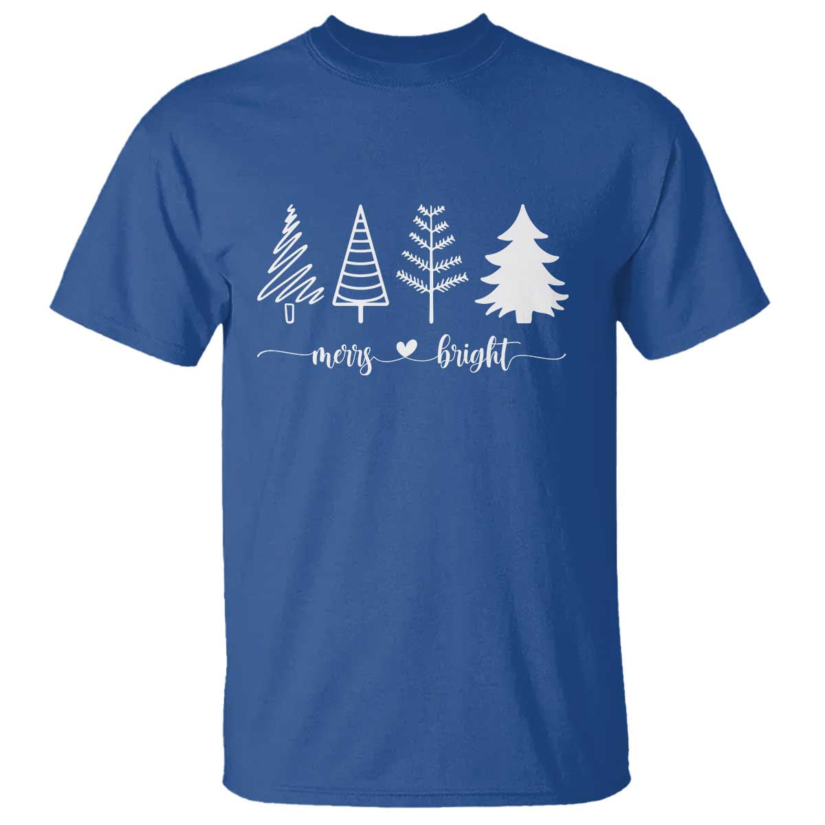 Merry and Bright Christmas Trees T Shirt Holiday Tee Xmas Gift TS10 Royal Blue Print Your Wear
