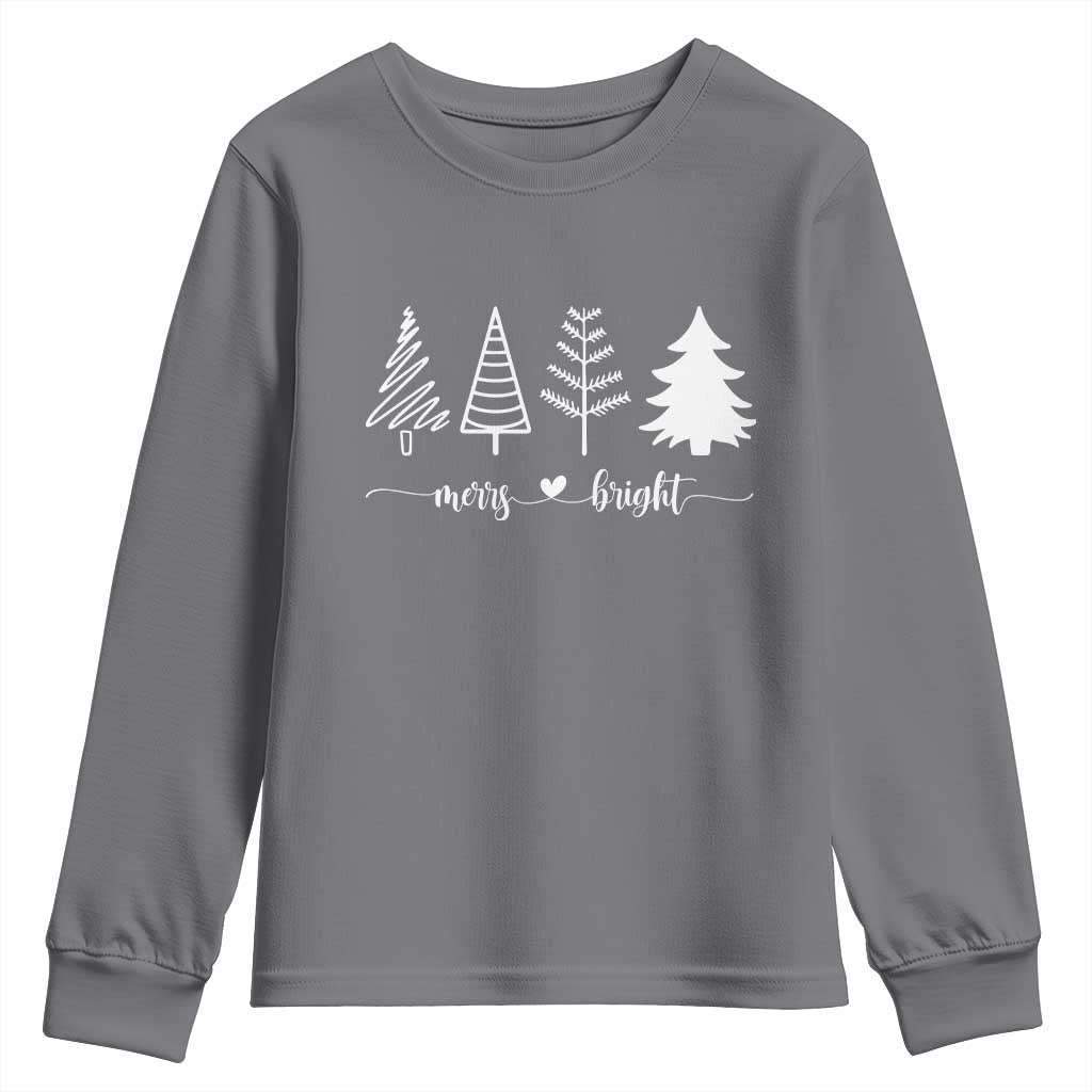 Merry and Bright Christmas Trees Youth Sweatshirt Holiday Tee Xmas Gift TS10 Charcoal Print Your Wear