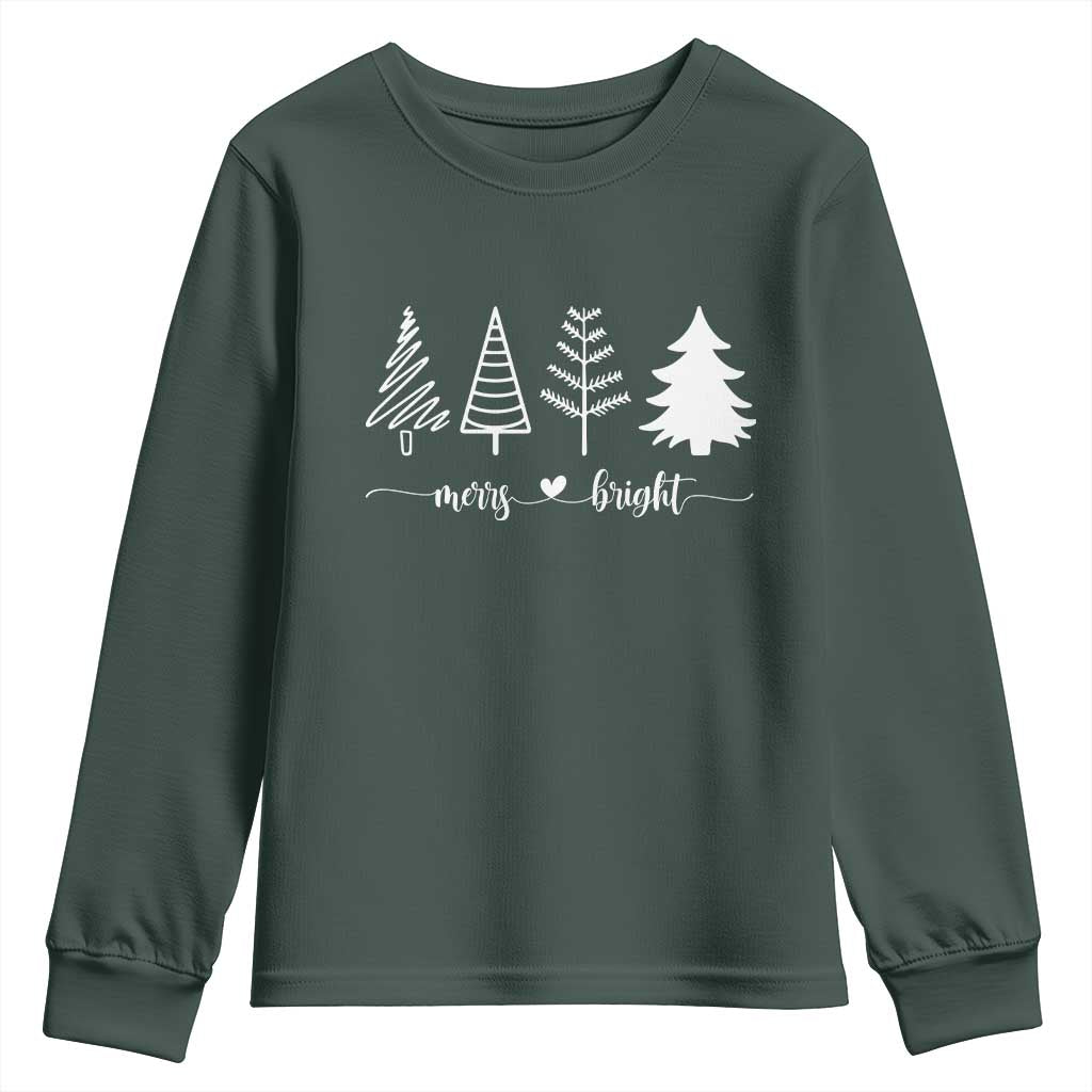 Merry and Bright Christmas Trees Youth Sweatshirt Holiday Tee Xmas Gift TS10 Dark Forest Green Print Your Wear