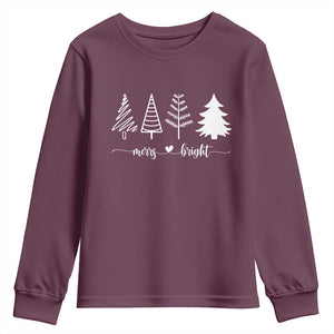 Merry and Bright Christmas Trees Youth Sweatshirt Holiday Tee Xmas Gift TS10 Maroon Print Your Wear