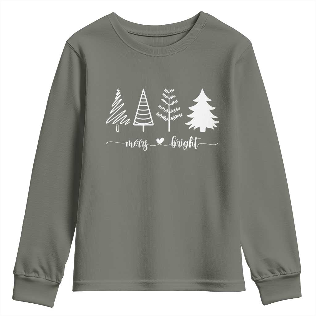 Merry and Bright Christmas Trees Youth Sweatshirt Holiday Tee Xmas Gift TS10 Military Green Print Your Wear