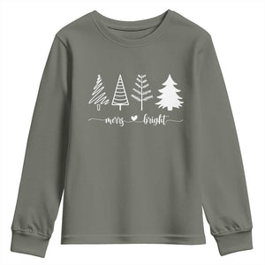 Merry and Bright Christmas Trees Youth Sweatshirt Holiday Tee Xmas Gift TS10 Military Green Print Your Wear
