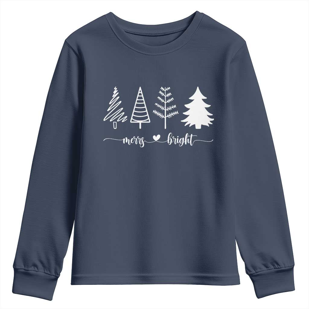 Merry and Bright Christmas Trees Youth Sweatshirt Holiday Tee Xmas Gift TS10 Navy Print Your Wear